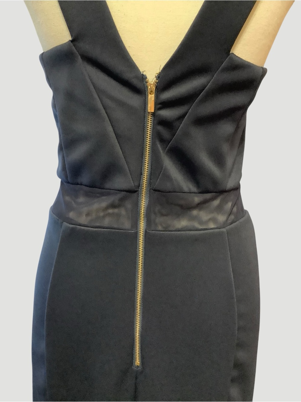 Le Château Navy Blue Mesh Insert Maxi Dress Size M - Picture 7 of 13